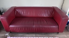 Retro Red Leather Sofa, Three