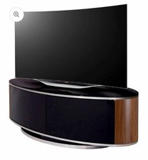 TV Cabinet Unit Oval Glass/Wood Metal High Black Gloss Walnut Oval TV Stand