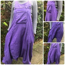 Stonewash Drop Crotch Dungarees Plain Overalls Festival Jumpsuit Harem Pants