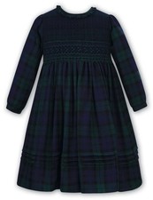 Sarah Louise Navy, Green & Black Tartan Smocked Long Sleeved Dress 5 Years Girls