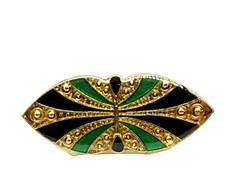 Vintage PIERRE BEX Style Art Deco Geometric Gold Green Black Enamel Brooch / Pin