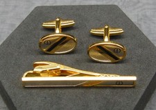 Set of 2 Dunhill Gold Tone Black Enamel Cufflinks 1.8cm and Tie Clip/Bar 5.5cm