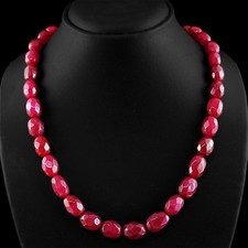 400 CTS EARTH MINED OVAL SHAPED FACETED RICH RED RUBY BEADS NECKLACE STRAND