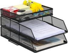 EasyPAG 2 Tier A4 Mesh in Trays Stackable Office Desk Tidy File Holder Magazine