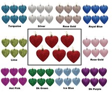 Christmas Tree Heart Baubles Hanging Decorations Glitter Hearts 6, 12 or 18pc