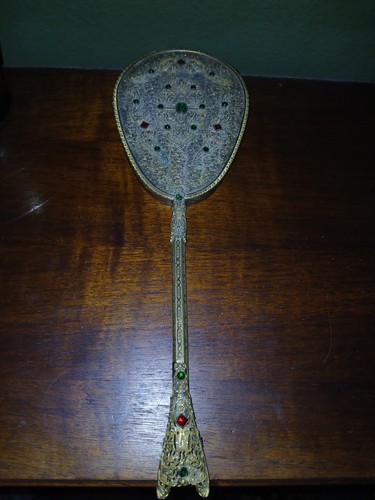 Antique jeweled hand mirror - jeweled,