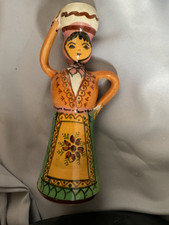 Greek Folk Art Traditional Female Figure Ceramic Candlestick Hand painted 