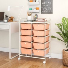 10 Drawer Rolling Storage Cart with Brake Wheels Light Pink