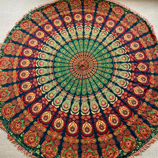 Round 184cm Mandala Indian Cotton Boho Chic Tablecloth Bed Spread Throw Unused