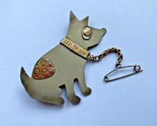 UNUSUAL VINTAGE SILVER & 9CT GOLD HANDMADE DOG BROOCH OLD JEWELLERY MAKINGS PIN