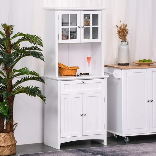 White wooden tall microwave - white,