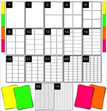 A4 Fluorescent Bright Coloured Labels. Fluorescent Green, Orange, Pink & Yellow
