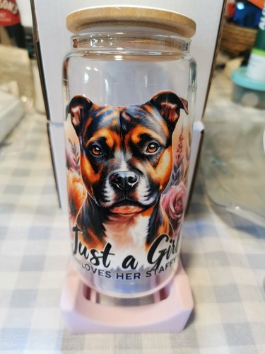Staffy dog glass tumbler - dog, with