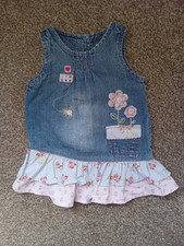 Baby Girls Next Age 0-3 Months Denim Pinafore Dress Cotton Embroidered Applique