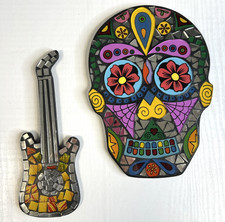 2 x Wall Plaque Mirrored Skull