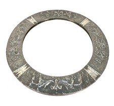 Antique Large Arts & Crafts Pewter Metal Circular Wall Hanging Mirror c.1920