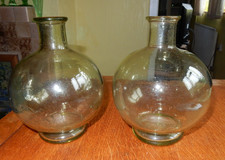 Two Uranium Green Bubble Glass Flagons