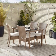 **Seconds** BALI 4 Seat Natural Rattan Rectangle Outdoor Garden Dining Set & Co