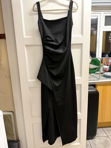 Black ruched long dress with - dress,