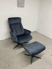 Furniture Village Bergen Fabric Swivel Chairs And Footstool Blue RRP £1595