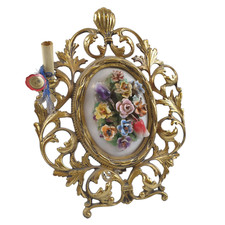 Capodimonte Style Porcelain 3D Flowers Oval Metal Frame Art Wall Hanging Stand