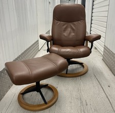 Ekornes Stressless Signature Consul Brown Leather Chair & Footstool Medium Size
