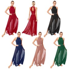 Womens Tulle Skirt Leotard Ballroom Lyrical Dance Dress Figure Ice Skating Mesh