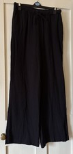 New F&F Black Soft Double Cotton High Waist Wide Leg Pull On Trousers UK10 L31"