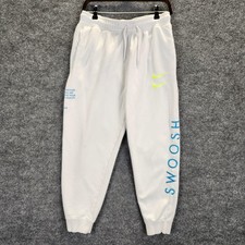 Nike Pants Mens Medium White Swoosh Fleece Sweatpants Joggers Sweats DJ0467-100