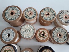 14x vintage wooden textile bobbin reels thread