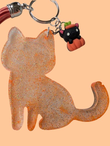 Cat keyring gold glitter - gold,