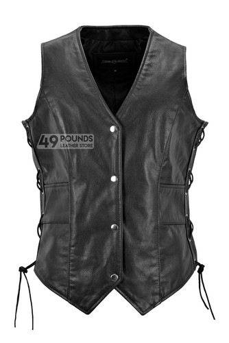 Ladies biker leather waistcoat - leather,