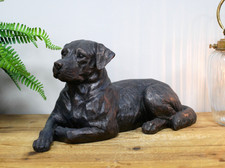 Resin Bronzed Effect Laying Dog Garden Ornament Outdoor Decor Statue Figurine
