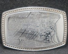 XD13137 VINTAGE 1970s ***POWER PLANT*** POWER & ENERGY ARTWORK MENS BELT BUCKLE