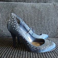 Debenhams Debut Navy Blue Satin Diamante studded court shoes size 3/36 BN