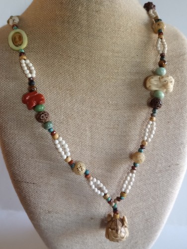 Carved ojime netsuke necklace - carved,