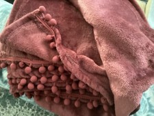 Lovely Matalan Red Velvet Throw Blanket With Pom Poms Edging 130x150 Cms In Vgc
