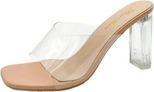 Nude Clear Strap & Perspex High Block Heel Mule, UK 8 / EU 41