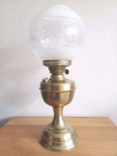 Vintage Brass English duplex double burner oil lamp with Ornate glass Globe.