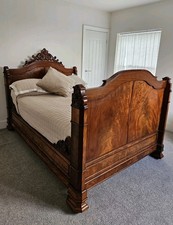 ANTIQUE FRENCH MAHOGANY EMPIRE  LIT EN BATEAU SLEIGH BED DOUBLE