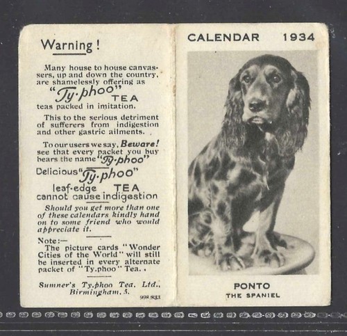Typhoo tea trade card 1934 - trade,