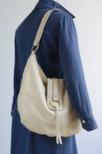 Very LARGE , SOFT , NEUTRAL / CREAM / IVORY LEATHER SLOUCHY HOBO / SHOULDER BAG
