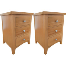 Nordale Light Oak Pair of 3 Drawer Bedside Cabinet Solid Wood Bedroom Storage