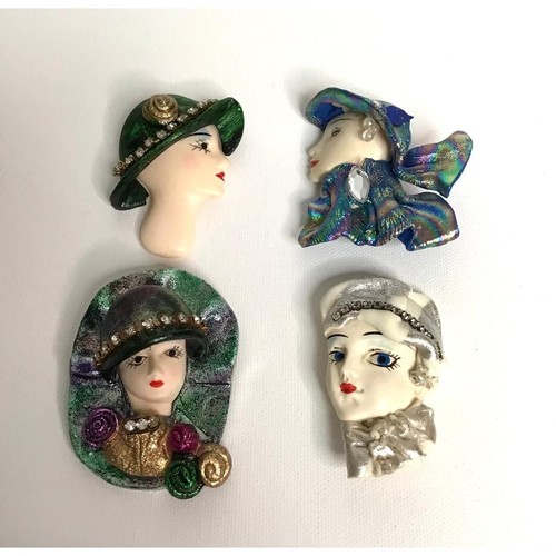 Vtg lady head brooches - head, set