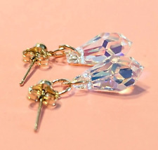 9ct Gold Aurora Borealis Earrings, Womens Gold Dangle Drop Stud Earrings