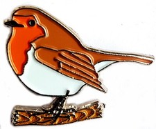 Robin Red Breast on Branch Metal Enamel Pin Badge Memorial Funeral 'Loved One'