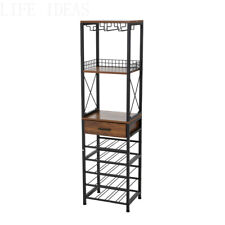 Wine Rack Freestand Floor w/Drawer Tall Wine Bar Stand Shelf Display 20 Bottles