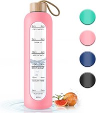 1 Liter Glass Water Bottle with Bamboo Lid - 1000ml Sports Drinking Bottle with