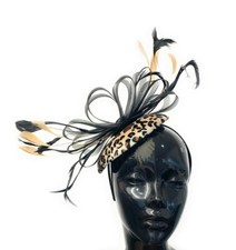 Leopard & Black Mini Disc Hat Fascinator Headband Wedding Race Hatinator