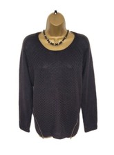 NEW JUMPER TOP by M&S UK 16 BLACK STRETCHY 100% ACRYLIC KNIT ZIP TRIM RELAXED